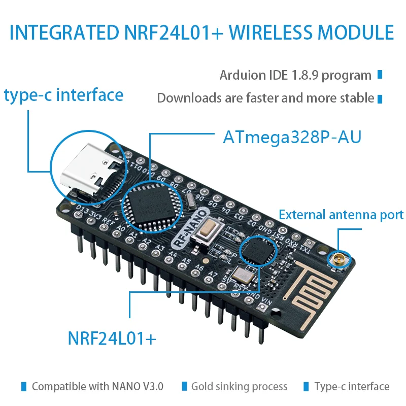RF-Nano Compatible Arduino Nano V3.0 Type-C Integrated NRF24L01 ...