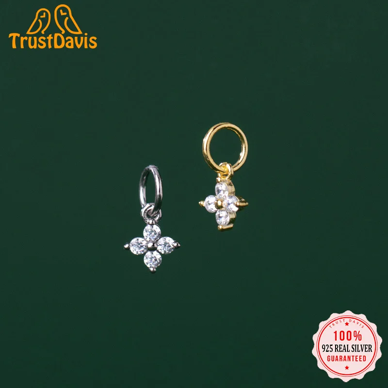 Silver Necklace Charms Pendant Necklace Silver Necklace Silver Pendant TrustDavis Real S925 Sterling Silver Fashion Geometric CZ Charms Pendant For Bracelet or Necklace DIY Accessories Jewelry HY303