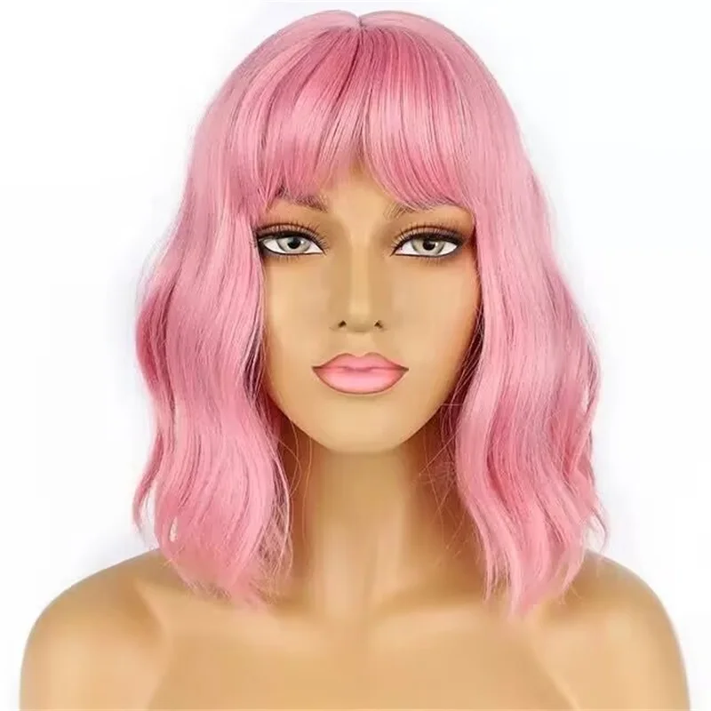 Girls Mermaid Cosplay Wigs Hair with Starfish Hair Clip Water Wave Bob with Fringe Cosplay Costume Accessories