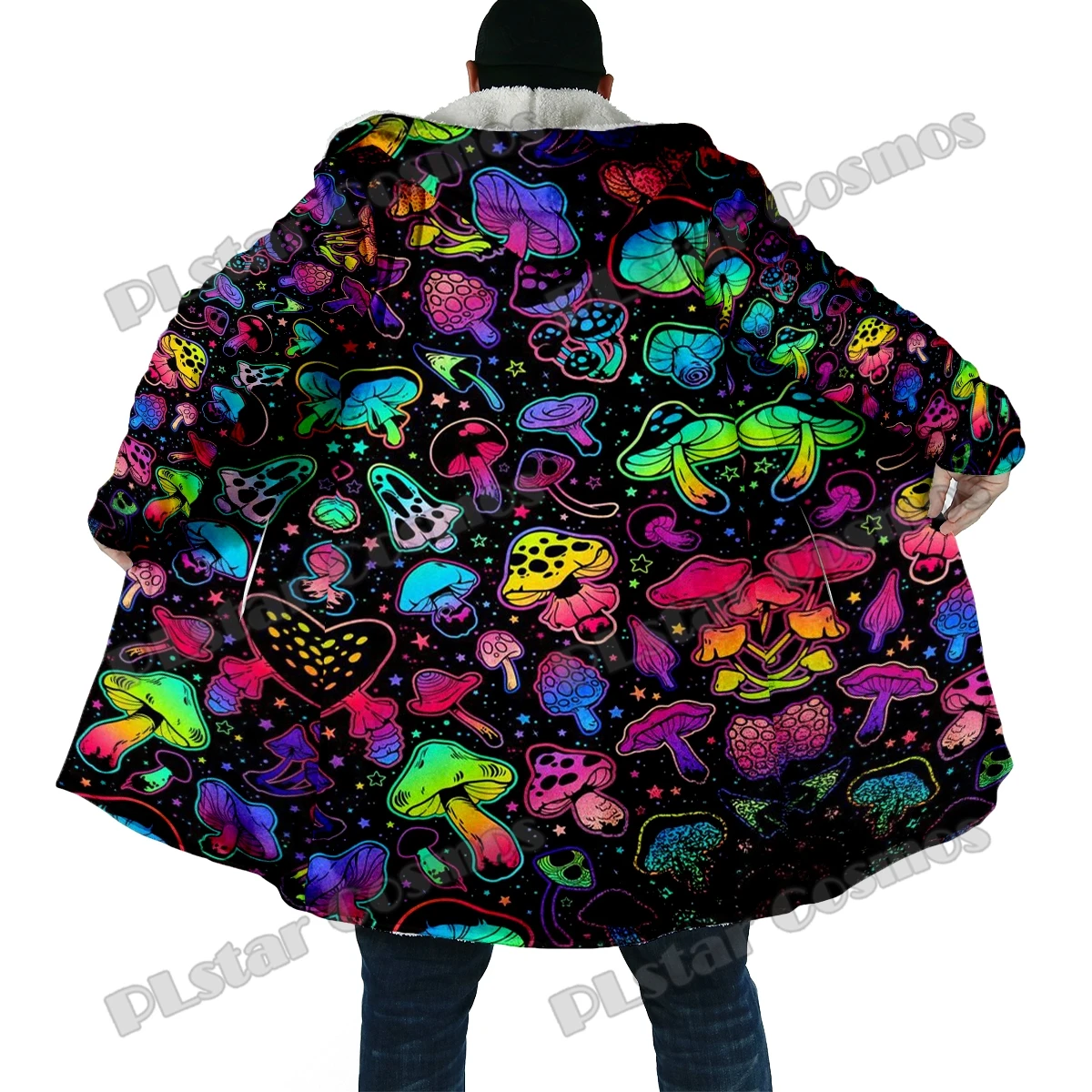 Winter Fashion Men's cloak Mushroom Psychedelic 3D All Over Printed Thick Fleece Hooded Cloak Unisex Casual Warm Cape Coat DP58