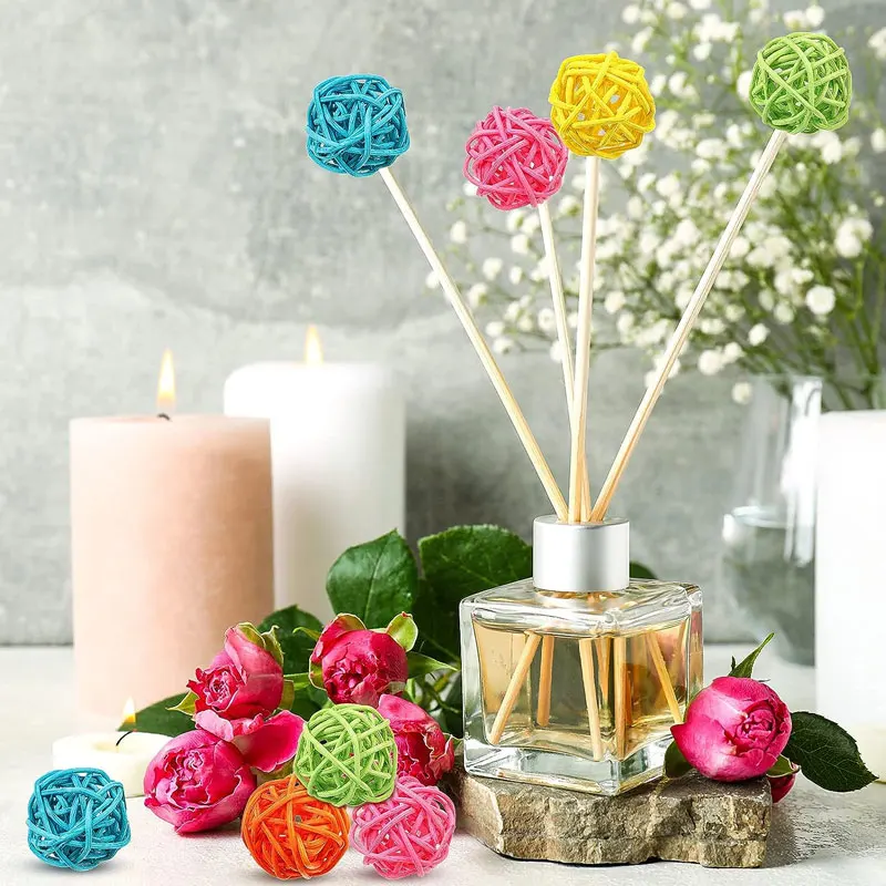 Hollow Ball Decoration Mirror Ball Decoration Multicolor Rattan Balls 10Pcs 3/5CM Vase Fillers Bird Toy Party Decor