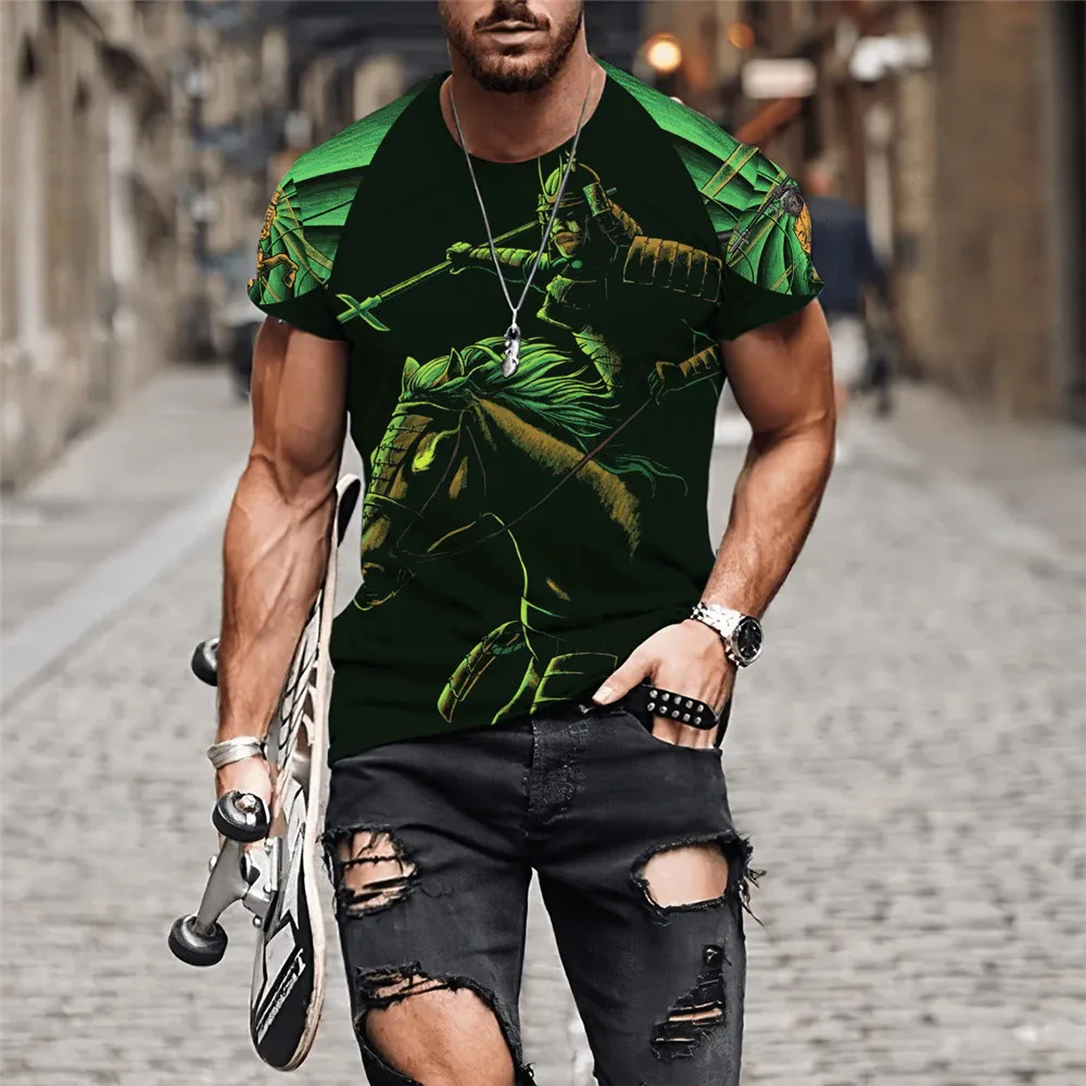 

HX Fashion Mens T-shirts Japan Samurai 3D Grapnic T Shirts Polyester Printed Hip Hop Tees Harajuku Pollovers Tops
