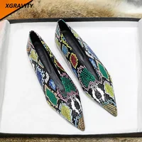 New Lady Snakeskin Pattern New Hot V Cut Elegant Women Shoe Fashion Woman's Flats Genuine Leather Ladies Shoes Casual Shoes C353 2