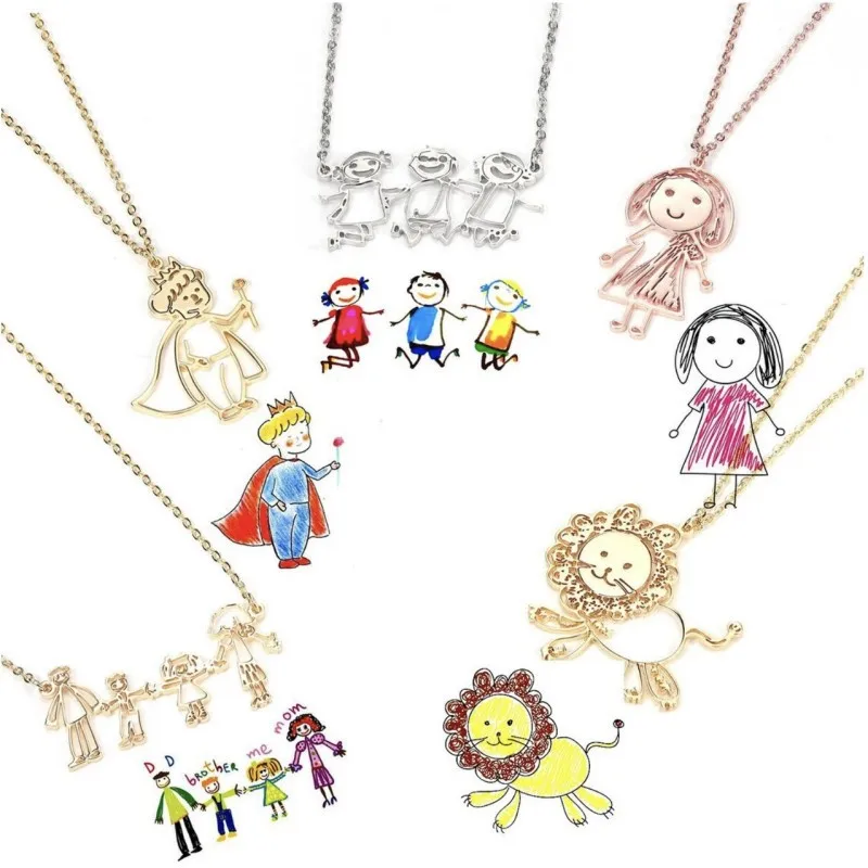 Cute Custom Kids Painting Necklace Personalize Children Graffiti Scrawl Drawing Picture Necklace For Child Birthday Gift Jewelry