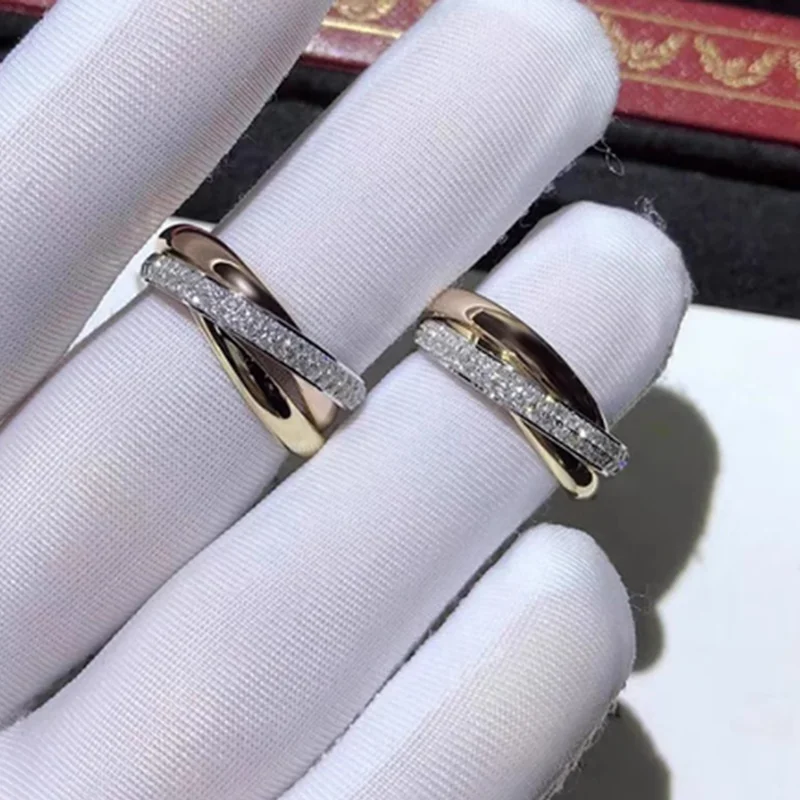 925 Sterling Silver High Quality Tricolor 3-in-1 Ring for Women Fashion Classic Luxury Jewelry Party Gift