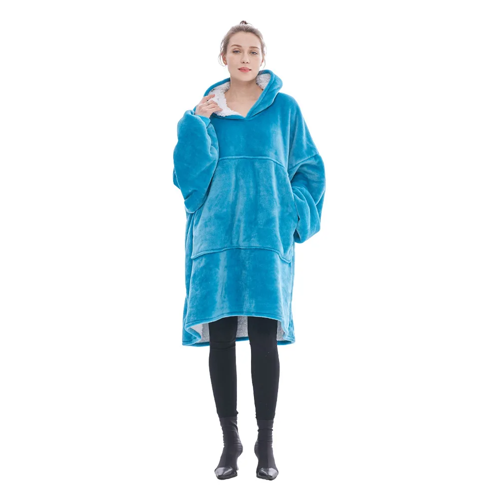 

Big Size Hooded Thickened Lazy Blanket Large Home Casual Warm Clothes Flannel Modern Wearable Blanket