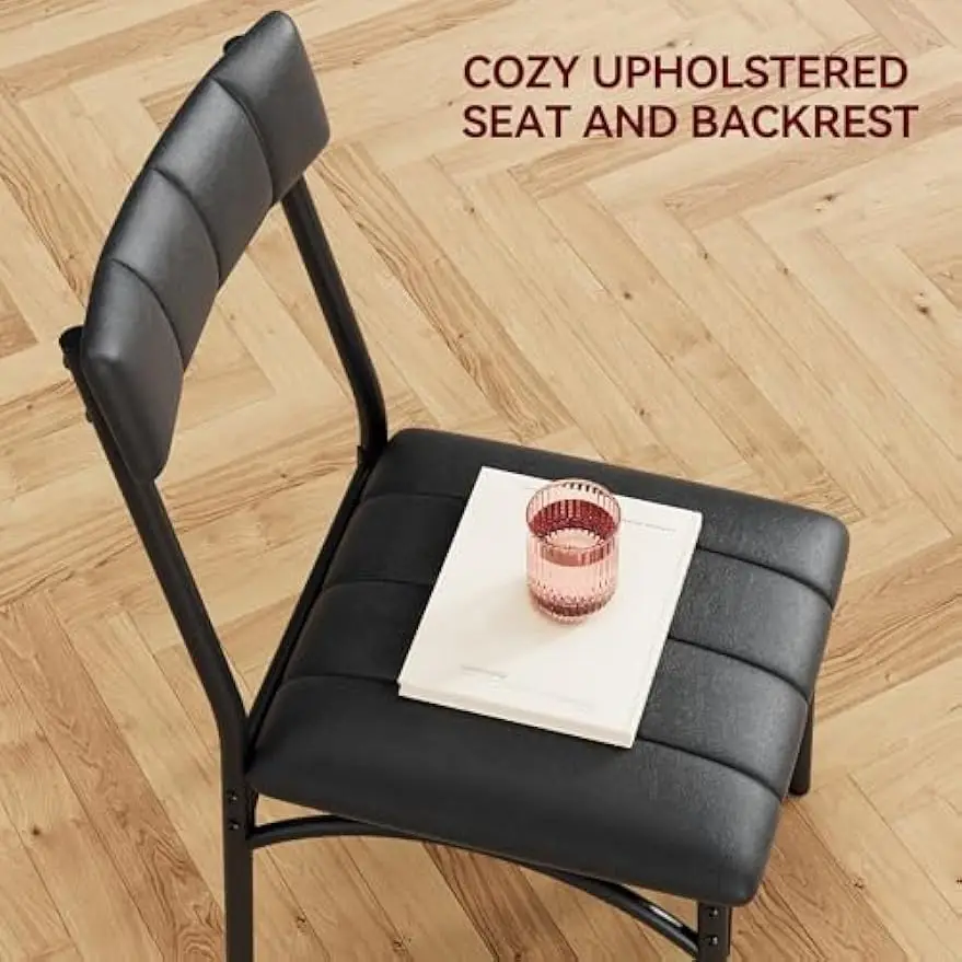 Dining Chairs Set of 2. Upholstered. PU Leather. Kitchen & Living Room. Comfortable Seat. Easy Assembly. Classic Black.