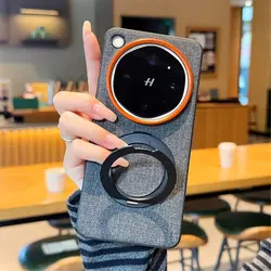 Luxurious Textile Leather Magnetic Stand Cover with 360° Rotation for OPPO Find X9 Ultra (Black)