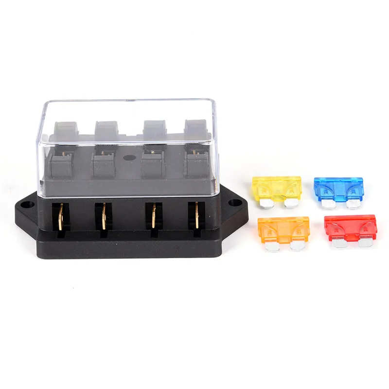 

1PC Car 4 Way Circuit Standard ATO Blade Fuse Box Block Holder 12V / 24V+4 Way Fuse For 22mm Handlebar Motorcycles E-Bikes NEW