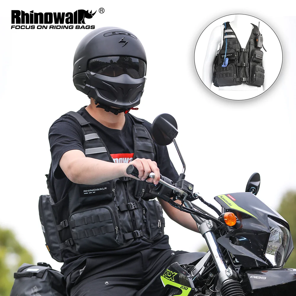 Rhinowalk Motorcycle Vest Adjustable Size Motor Breathable Motocross Vest Motorbike Jacket Backpack Support Water Bag And Helmet