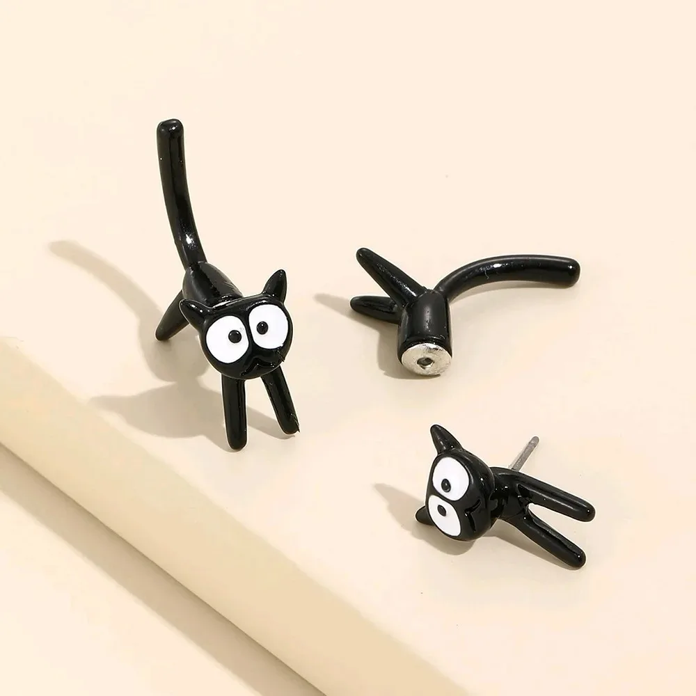 Fashion Cute Animal Stud Earrings Women Cartoon Small Black Cat Bear Shark Dinosaur Earring Ear Stud Girl Funny Jewelry