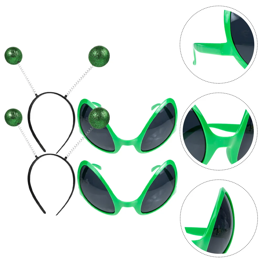 2 set Alien Headband Antenna Glasses Costume Accessories Adult Martian Props Eyeglasses Rainbow Lens Sunglasses Party Headwear