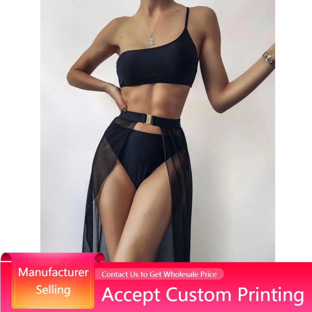 Three Pieces Bikini Set Swimsuit With Cover Ups Beach Cover Up Skirt Swimwear Female Backless One Shoulder Swimwear female Skirt swimwear deep v neck ruffle swimsuit push up one piece swimsuit beach wear backless swimsuit women thongs sunglasses lady skirt