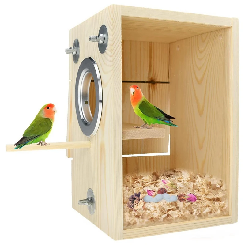 

Wooden Nest Box Bird House Parrot Breeding Box Cage Can Hang Wooden Bird House Bird Feeder Easy To Use