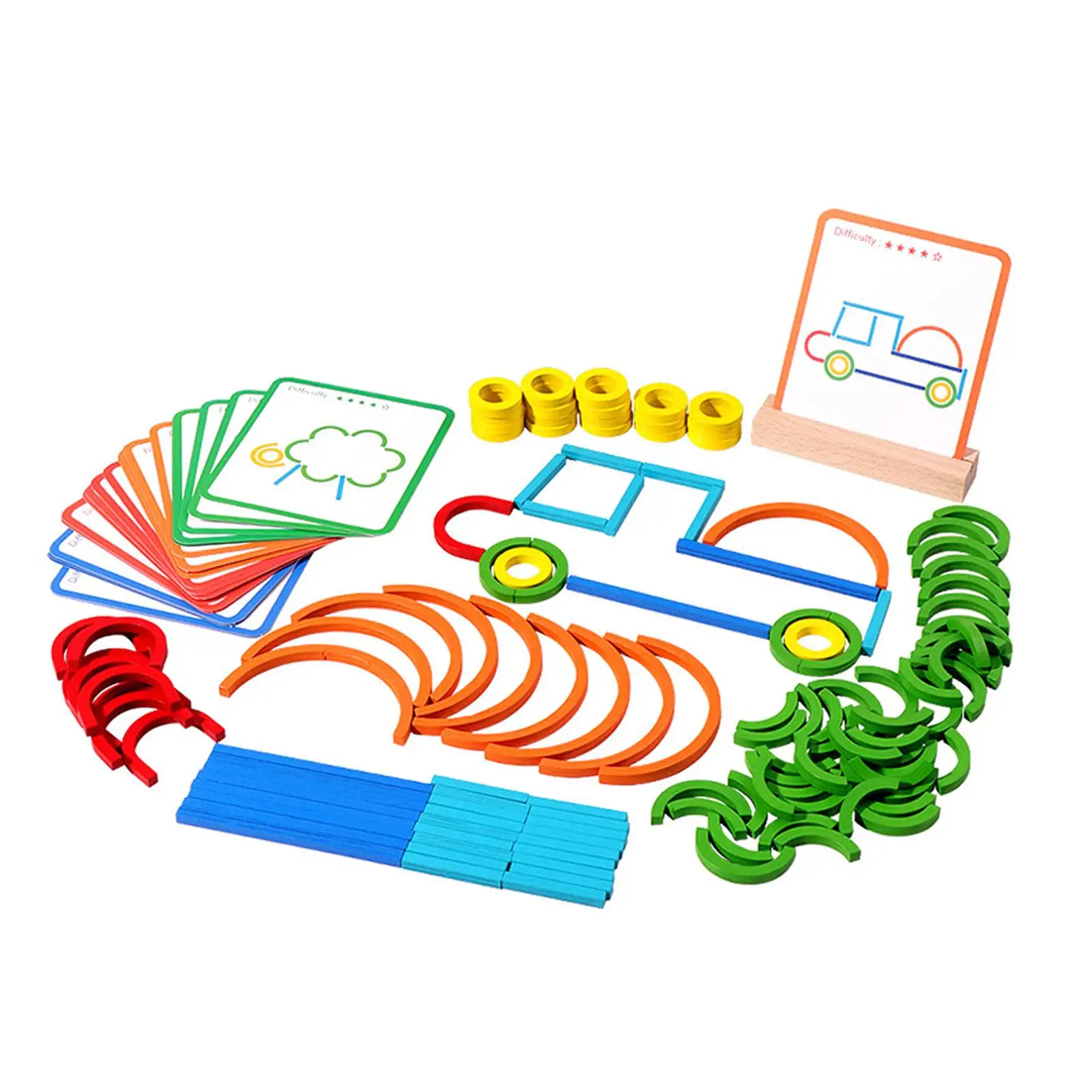 

Wooden Pattern Blocks Hands on Ability Learning Activity Fine Motor Skills Brain Teaser Early Educational for Children Preschool