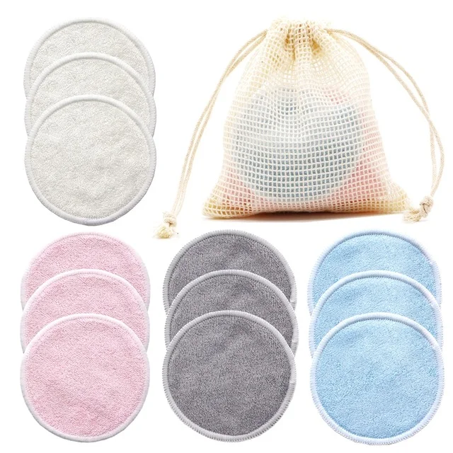 Eco-Friendly Reusable Bamboo Cotton Makeup Remover Pads - Set of 12