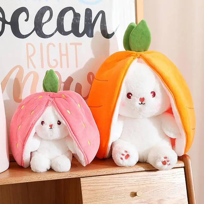 

Floppy Hide And Seek Bunnies Reversible Strawberry Rabbit Pillow With Zipper Wrapped In Strawberries Plush Toy For Kids Ages 1+