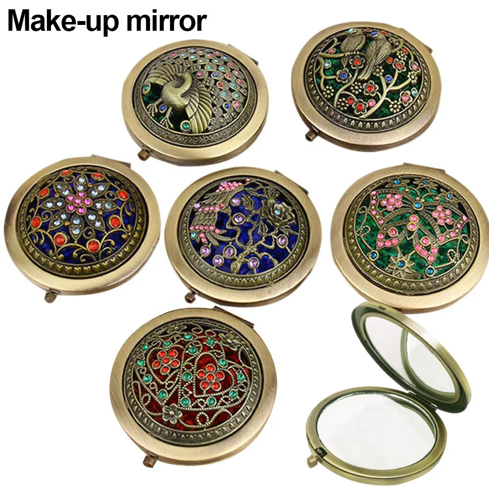 Folding Pocket Mirror Round Compact Double-sided Vintage Hollow Makeup Mirrors
