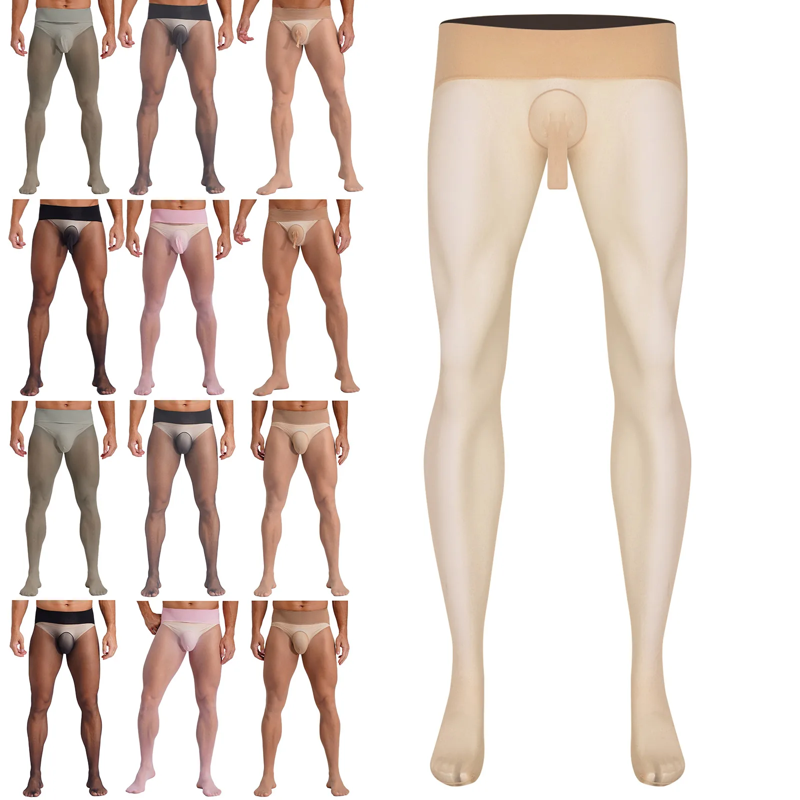 Men's Ultra-Thin Pantyhose Nylon Sheer High Waist Stockings Seamless Stretchy Tights Leggings for Lingerie Nightwear Dance Wear