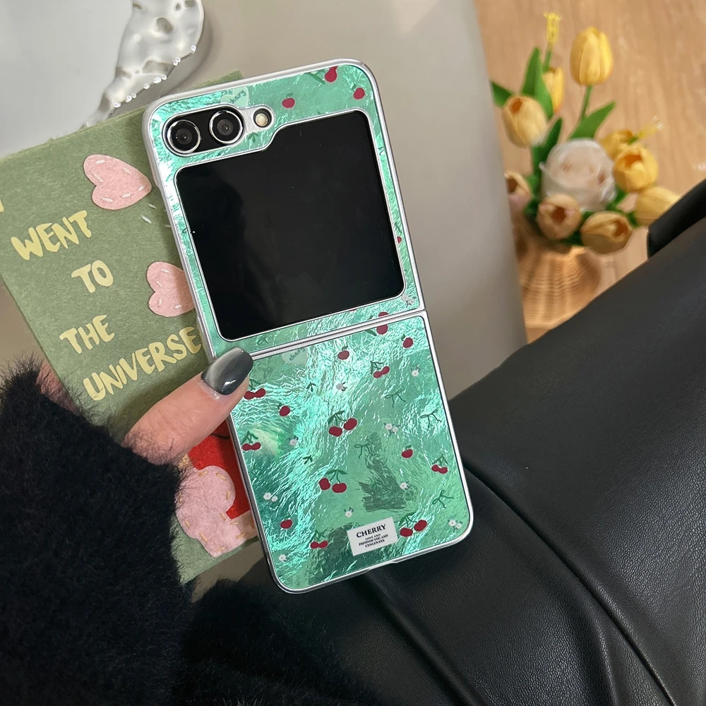 Luxurious Red Cherry Blossom & Green Grass Glitter Shockproof Phone Case