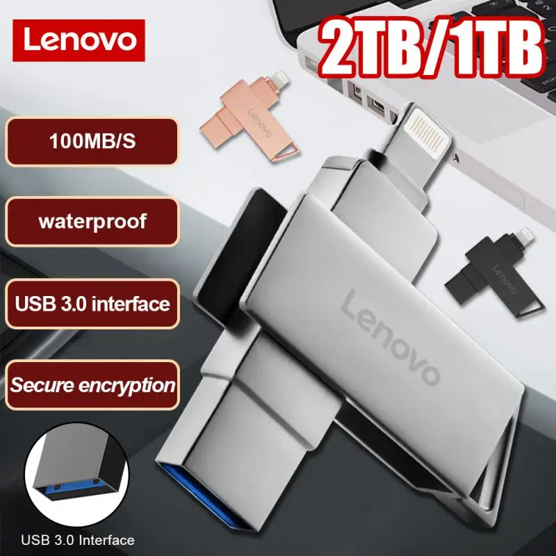 Lenovo Pen Drive 2Tb 1Tb Usb Flash Drive Per Iphone Otg Lightning Metal 2-In-1 Pendrive Memory Stick Usb Ad Alta Velocità Flash Disk