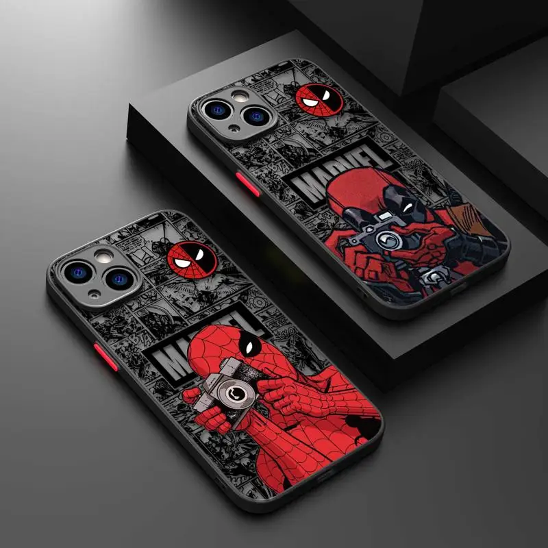 Marvel Deadpool Vs Spiderman Love Clear Matte Phone Case Per Iphone 15 11 14 13 12 Pro Max Mini X Xr Xs 8 6 7 Plus Cover Shell