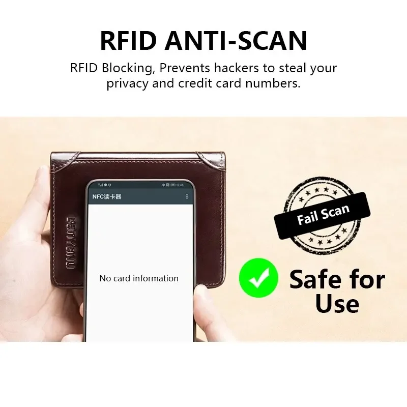 남성용  가죽 지갑, RFID 트라이폴드 비즈니스 짧은 소가죽 지갑, ID 창 및 신용카드 홀더