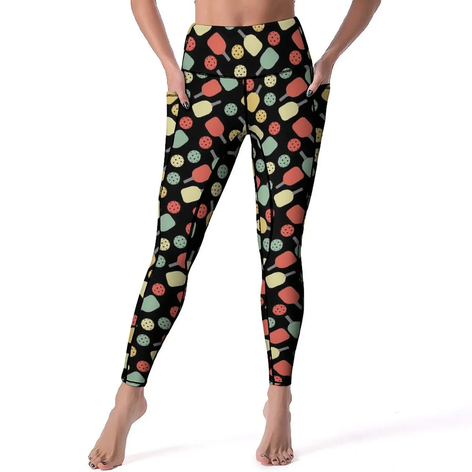 

Ball Print Yoga Pants With Pockets Pickleball Player Leggings Sexy Push Up Fashion Yoga Sports Tights Stretch Custom Gym Leggins