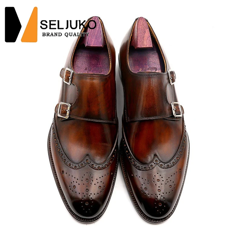 New Handmade Leather Shoes Factory Direct Sale Head Layer Cowhide Pure Brogue Business Formal Leather Sole Men's Shoes