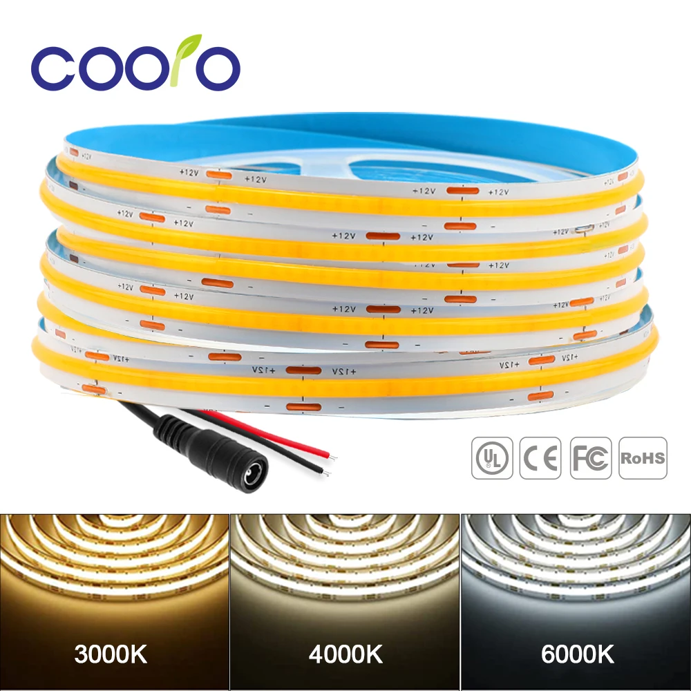 

FCOB COB LED Strip Light 320 384 528 LEDs/m High Density Flexible Tape Ribbon 3000 4000K 6000K Dimmable RA90 Led Light DC12V 24V