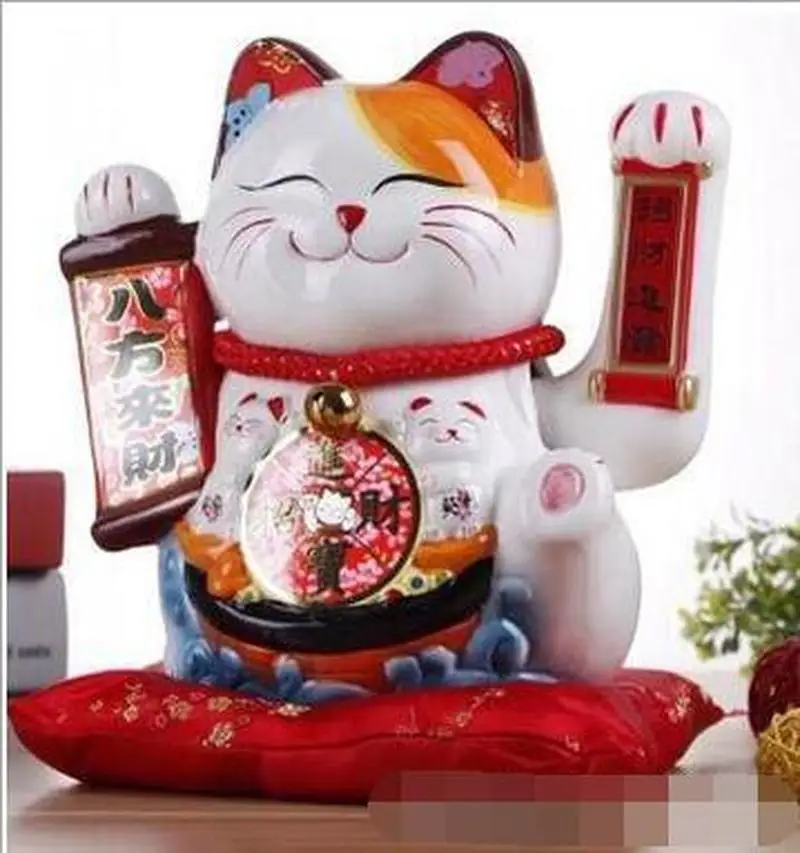 

10 Inch Handicraft Waving Hand Lucky Cat Fortune Cat Gift Maneki Neko Welcoming Feng Shui Crafts Money Box Home Store Decoration
