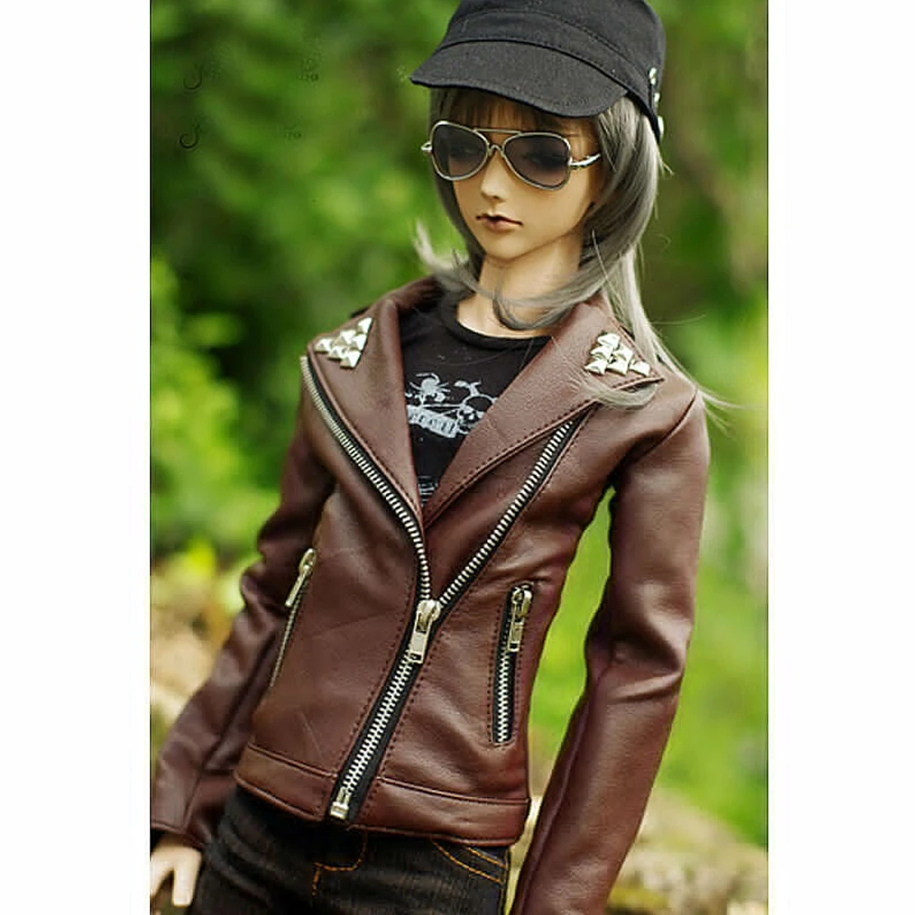 

[wamami] 770# Black/Brown PU Leather Jacket Coat Outfit 1/4 MSD 1/3 DZ SD AOD BJD Dollfie