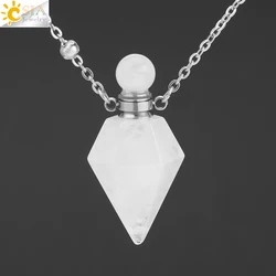 Healing Crystal Necklace with Amethyst Quartz Essential Oil Diffuser Pendant (White Crystal-cone-S)