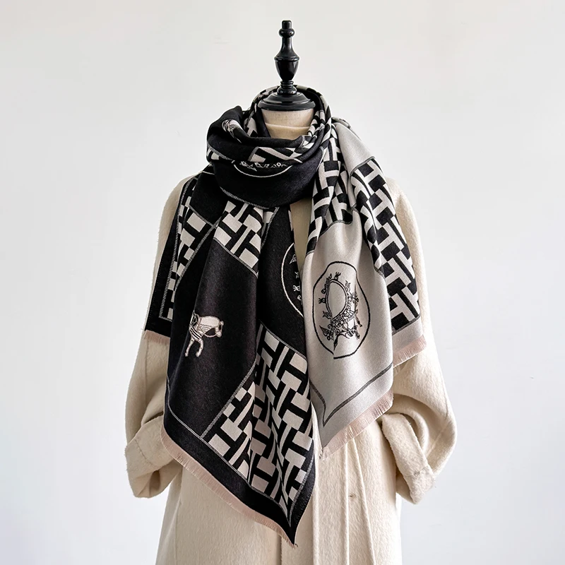 Elegant Polka Dot Design Scarf Imitation Cashmere Soft Warm Versatile Shawl Coldproof Windproof Blanket Scarf for Autumn Winter
