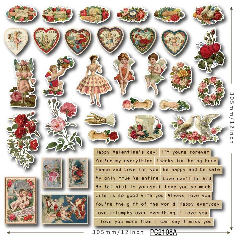 51PCS Vintage Art Angel Rabbit Rose Material Pack DIY Scrapbooking Primer Collage Diary Album Happy Plan Gift Decoration