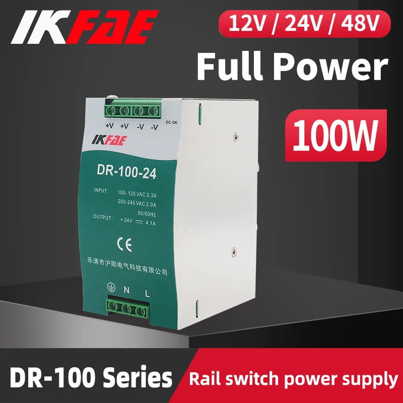 

DR-100 DIN Rail Switching Power Supply 100W Input 100-240V AC to DC 12V 24V 48V Output Industrial Electronics