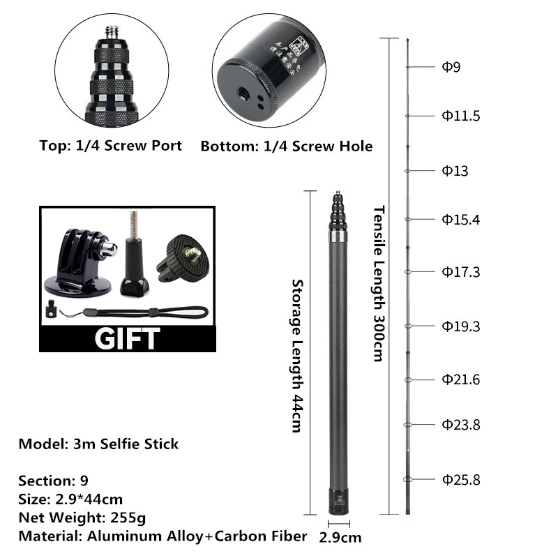 Rotating Handle Aluminum Selfie Stick with Tripod Base