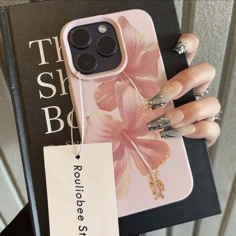 Pink Hibiscus Elegant High Aesthetic Anti-Drop Phone Case
