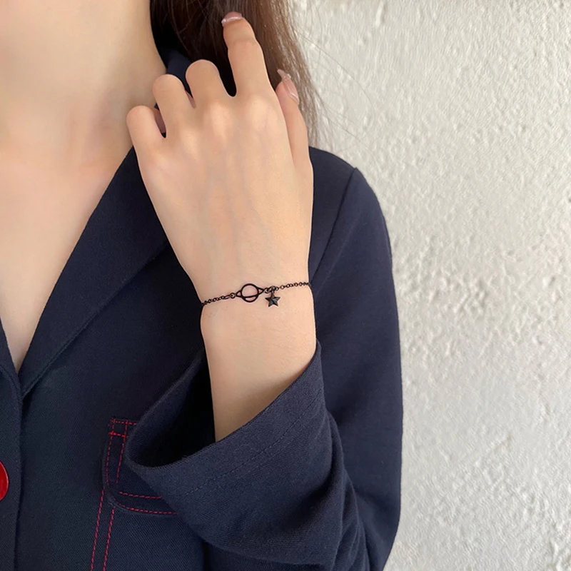 Black Planet Stars Gothic Punk Adjustable Bracelet For Women Girls Luxury Jewelry Dainty Gift bangle bracelet
