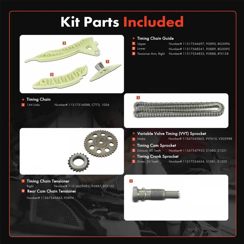 7Pcs N14 Timing Chain Tensioner Rail Sprocket Kits For Mini Cooper R55 R56 R57 R58 R59 R60 07-11 11318618317 11217588996 Parts