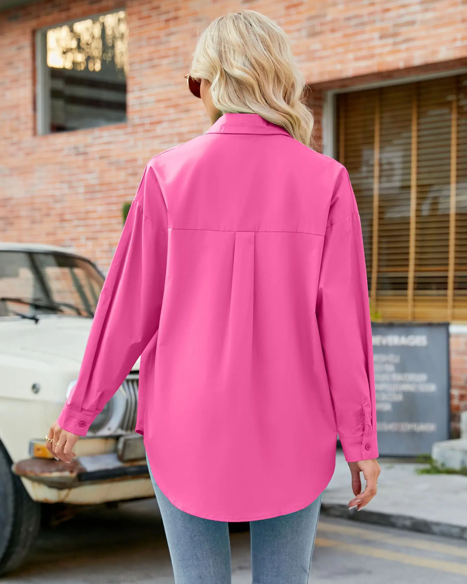 Womens Clothing V-neck Solid Button Long Sleeve Casual Blouse