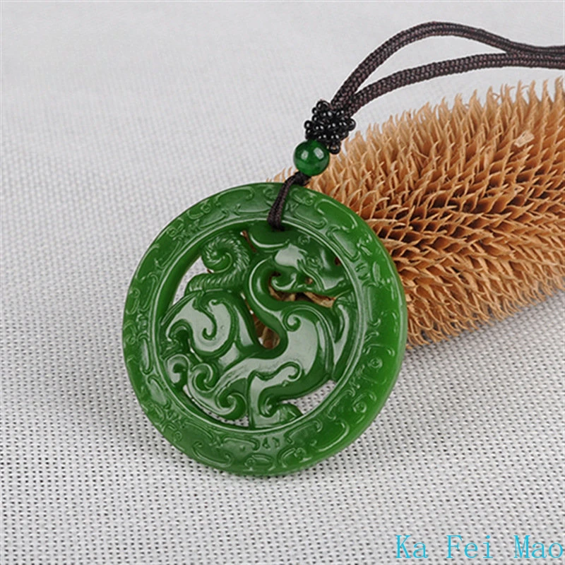 Natural Hetian Jasper Retro Dragon Jades Pendant Genuine Fine Carved Hollow Dragon Men & Women Pendant Necklace Holiday Gift pendant necklace jasper pendant