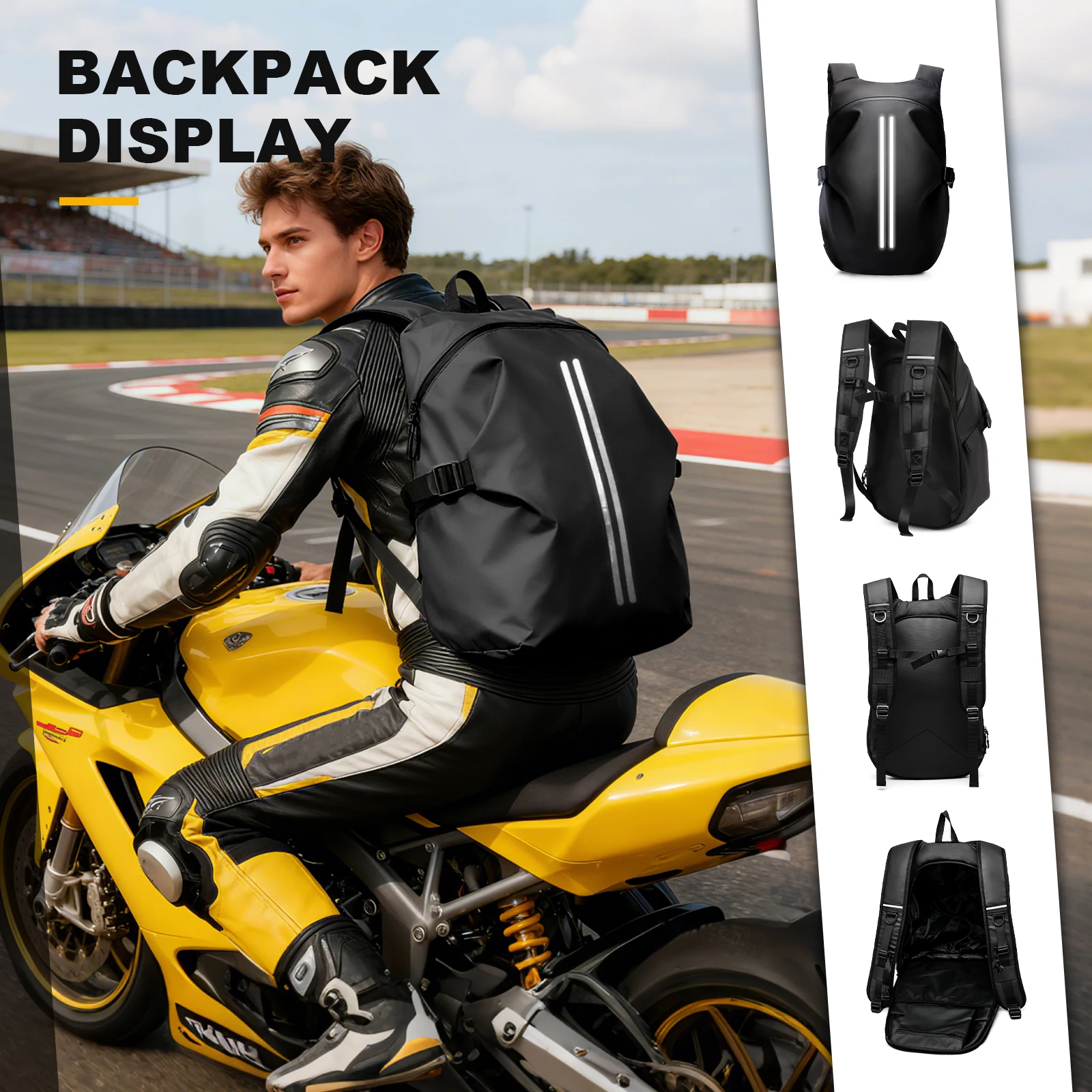 Motorcycle Backpack Waterproof Bag Large capacity, Reflective Strip Motorcycle Bag，Men Motorcycle Helmet Bag Travel Backpack