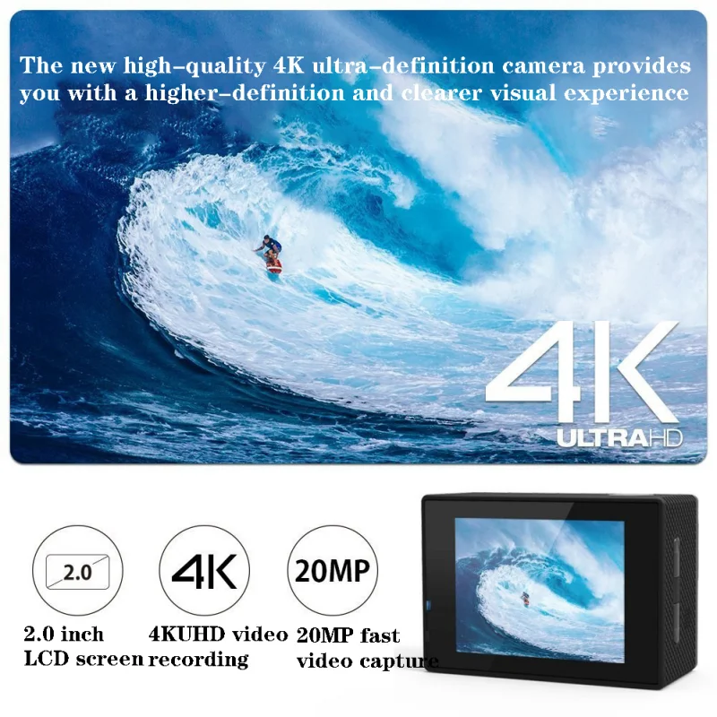 와이파이 풀 HD 1080p 방수 수중 비디오 녹화 카메라, 4K 액션 카메라, 스포츠 카메라, 2.0 인치 야외 캠코더