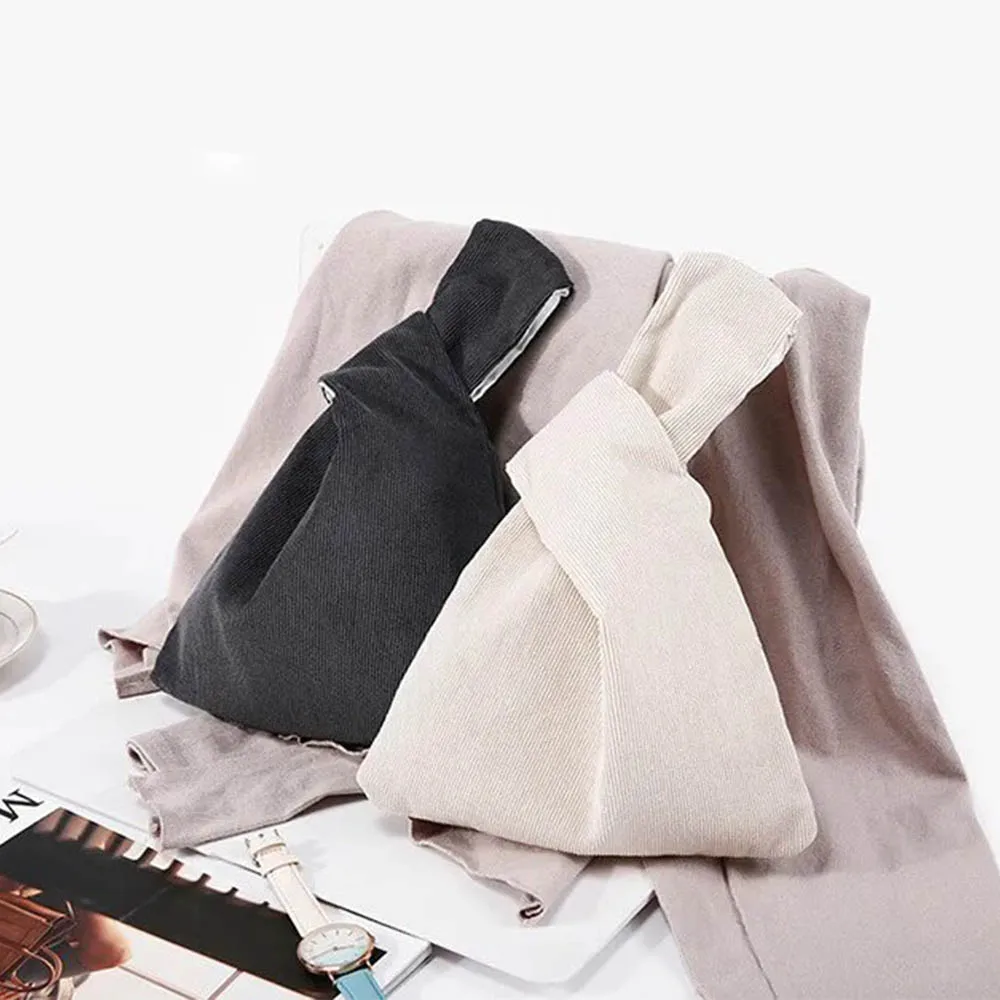 

Fashion Double Layer Mini Carry-On Coin Wrist Bag Solid Color Women Corduroy Handbags Cute Design Cross Tote Bag