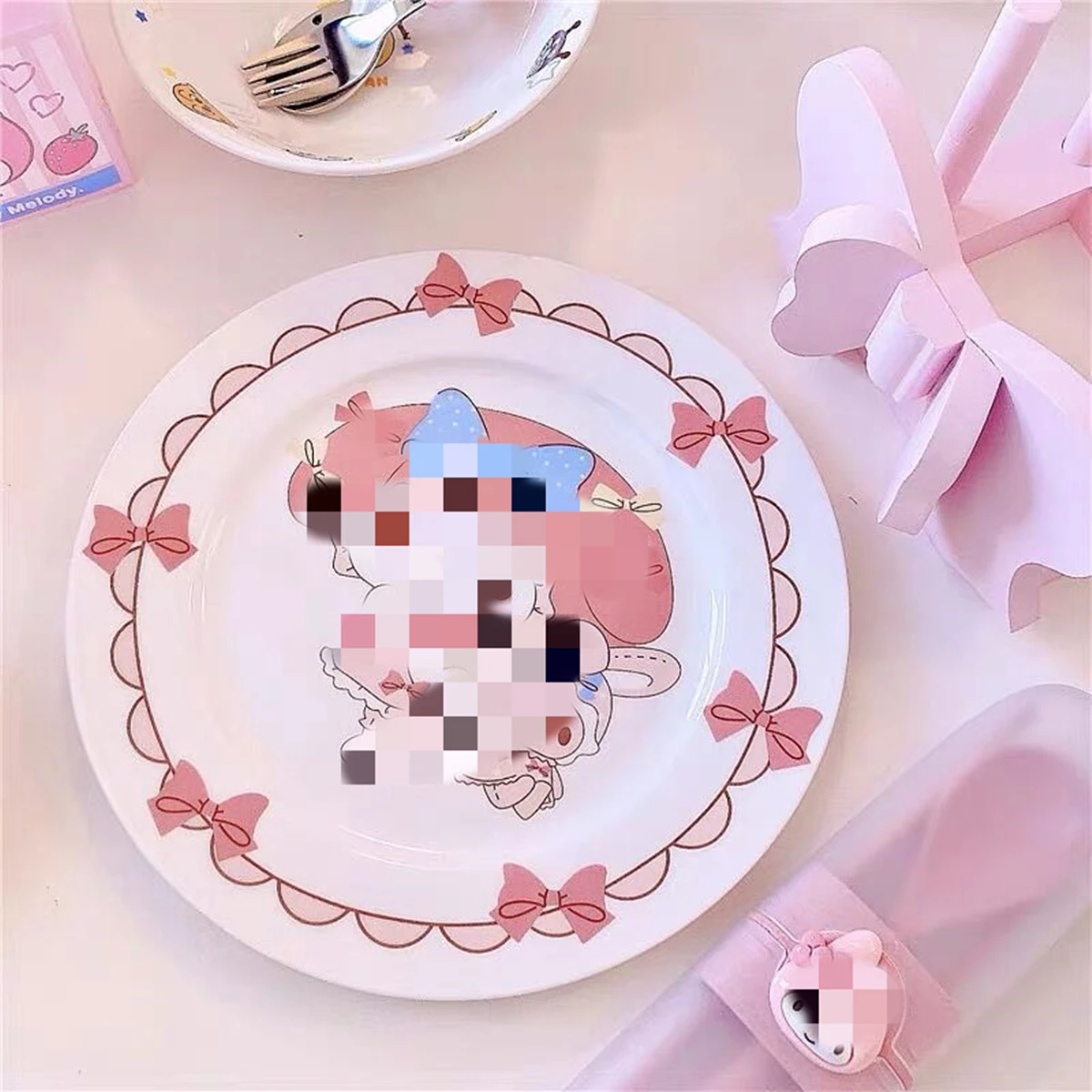 

Cute Cartoon Pink Ceramic Tableware Household Soup Noodle Bowls Fruit Steak Food Plate Dishes Creative Porcelain Dinnerware