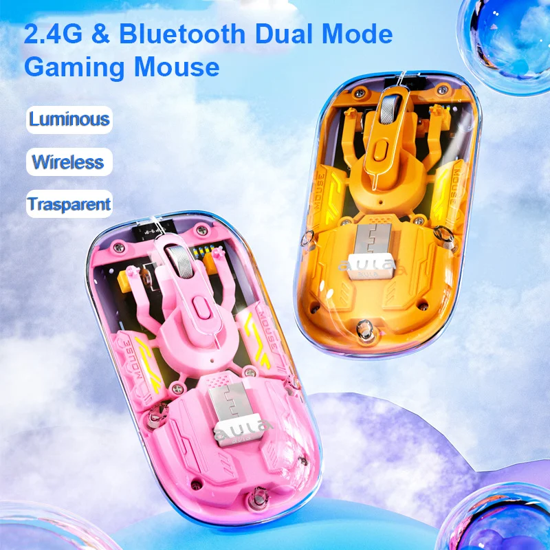 

Wireless Bluetooth 2.4g Dual Mode Mouse Ergonomic Computer Transparent Silent Lightweight Am210 Luminous Type-c Charging PC Mice