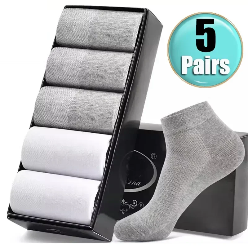 

Sokken Thin Summer Socks Sports Casual Men Cut Cotton Breathable Ankle Size 5pairs/lot 38-46 Sweat Mesh Socks Short Polyester