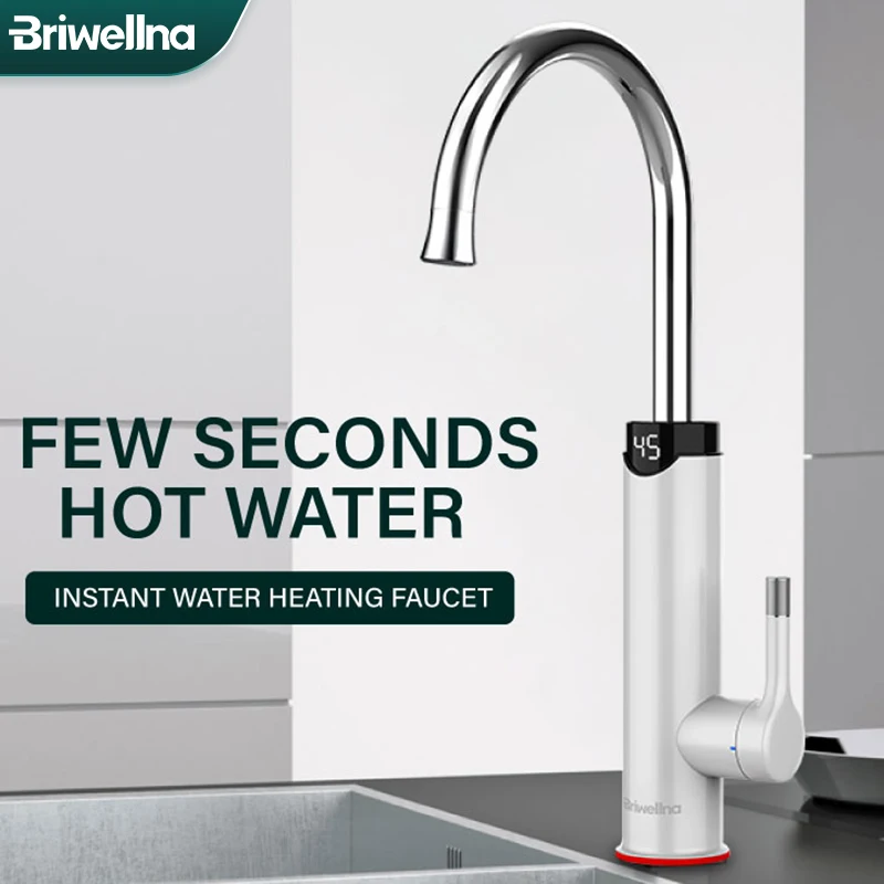 Briwellna Electric Water Heater Flowing Kitchen Faucet 2 in 1 Tankless  Water Heating Tap Mini Heater Heater For Home Geyser