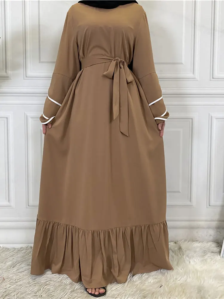 Eid Ruffle Hem Abaya Kaftan Arabic Long Dress Women Nida Loose Hijab Robe Muslim Islam Modesty Ramadan Abayas African Dresses